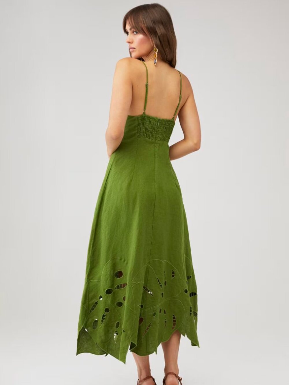 NWT Farm Rio Monstera Embroidered Linen Midi Dress - Picture 3 of 6